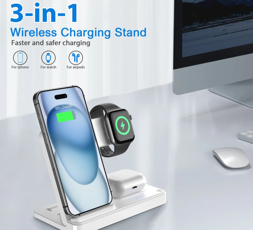 3 In 1 Magnetic Wireless Charger Stand 15W Fast Charging Dock Station Multiple Devices
