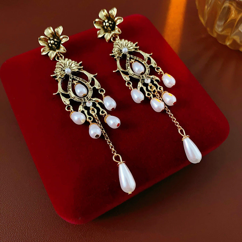 Office Wear Retro Rhinestone Earrings Women S925 Silver Post Rhombus Tassel Elegant