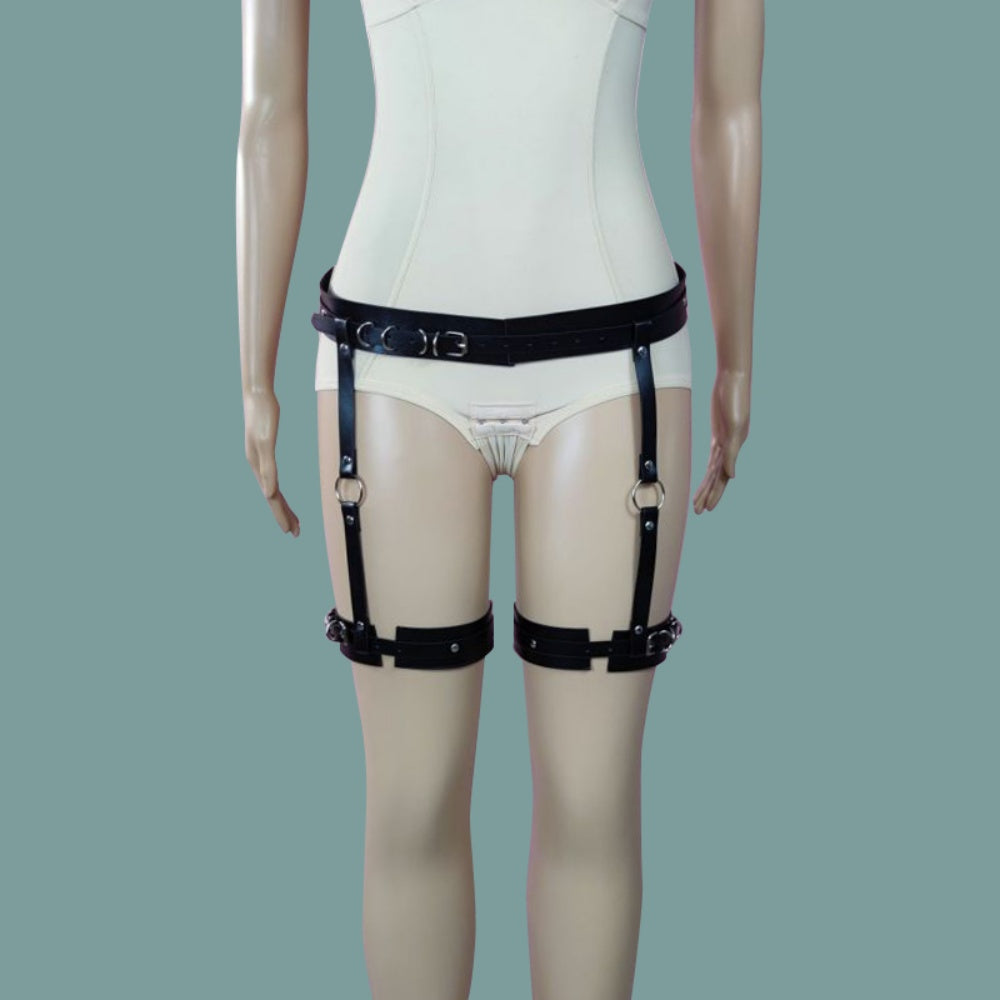 Asooll Punk Leather Thigh Body Harness Chain Leg Garter Belts Belly Chain Waist Rave Party Nightclub Body Accessories For Women
