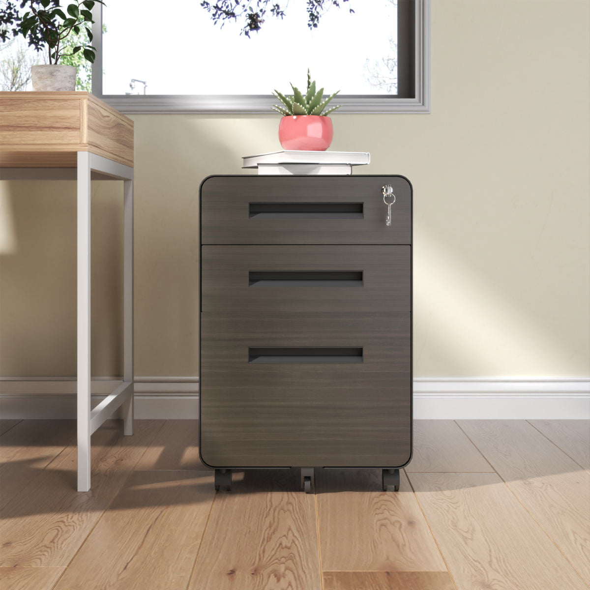 3-Drawer Mobile File Cabinet With Lock, All-Steel Metal Storage Cabinet On Casters, For Home & Office,Black, Fully Assembled, Holds A4 Letter Files