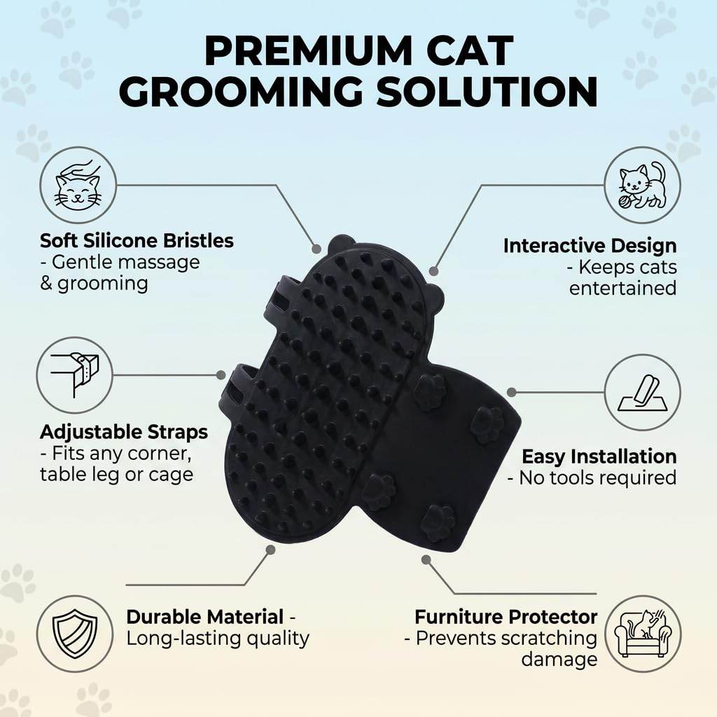2pc Cat Self Groomer, Silicone Soft Wall Corner Massage Brush With Adjustable Straps, Interactive Scratcher Comb For Indoor Cats & Kittens, Table Leg & Cage Furniture Protector