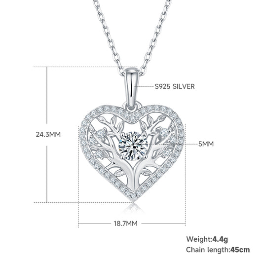 4.4g S925 Sterling Silver Tree Of Life Heart Necklace  5mm Center Stone With 42 Moissanite Pendant, GRA Certified, Platinum Plated Romantic Jewelry Gift Box Set