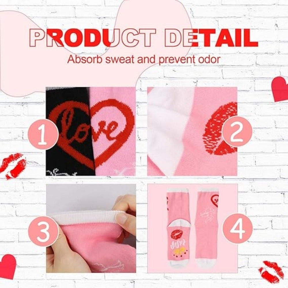 Matching Socks For Couples (2 Pairs), Romantic Partner Socks In Pink And Black, Original Wedding Gift For The Bride And Groom, Fun Couple Socks For Engagement And Wedding Party Decorations
