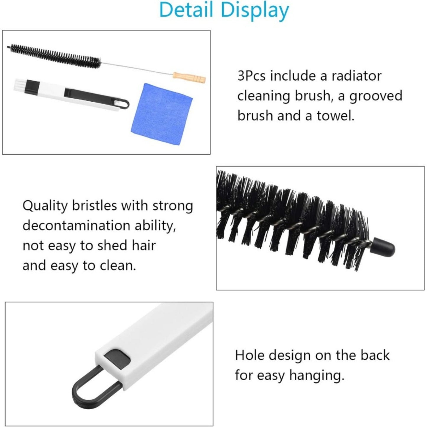 Radiator Brush Set, 3-piece Cleaning Set With A 70.5 Cm Brush, Black Grout Brush, And Blue Microfiber Cloth—a Handy Set For Radiators And Hard-to-reach Areas—hand Tools