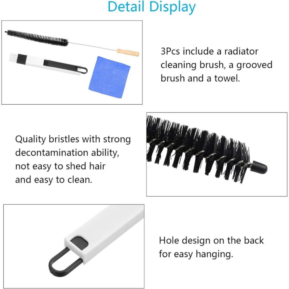 Radiator Brush Set, 3-piece Cleaning Set With A 70.5 Cm Brush, Black Grout Brush, And Blue Microfiber Cloth—a Handy Set For Radiators And Hard-to-reach Areas—hand Tools