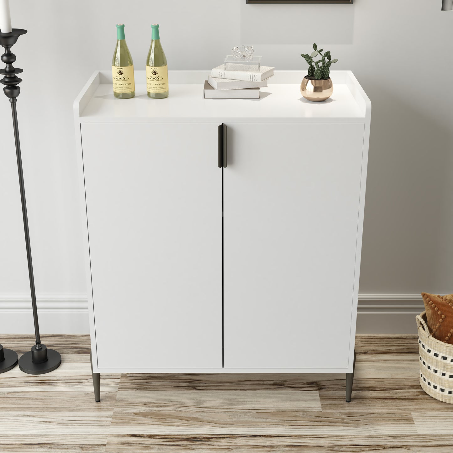 2 Doors Home Wine Bar Cabinet With Wine Rack & Adjustable Storage Shelf, Modern Sideboard With Soft-closing Hinge, Dinning Room Buffet Cabinet, Liquor Cabinet Kitchen, Living Room Coffee Cart White