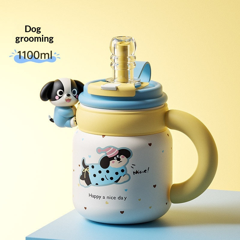 Large-Capacity Office Ceramic Doll Straw Mug