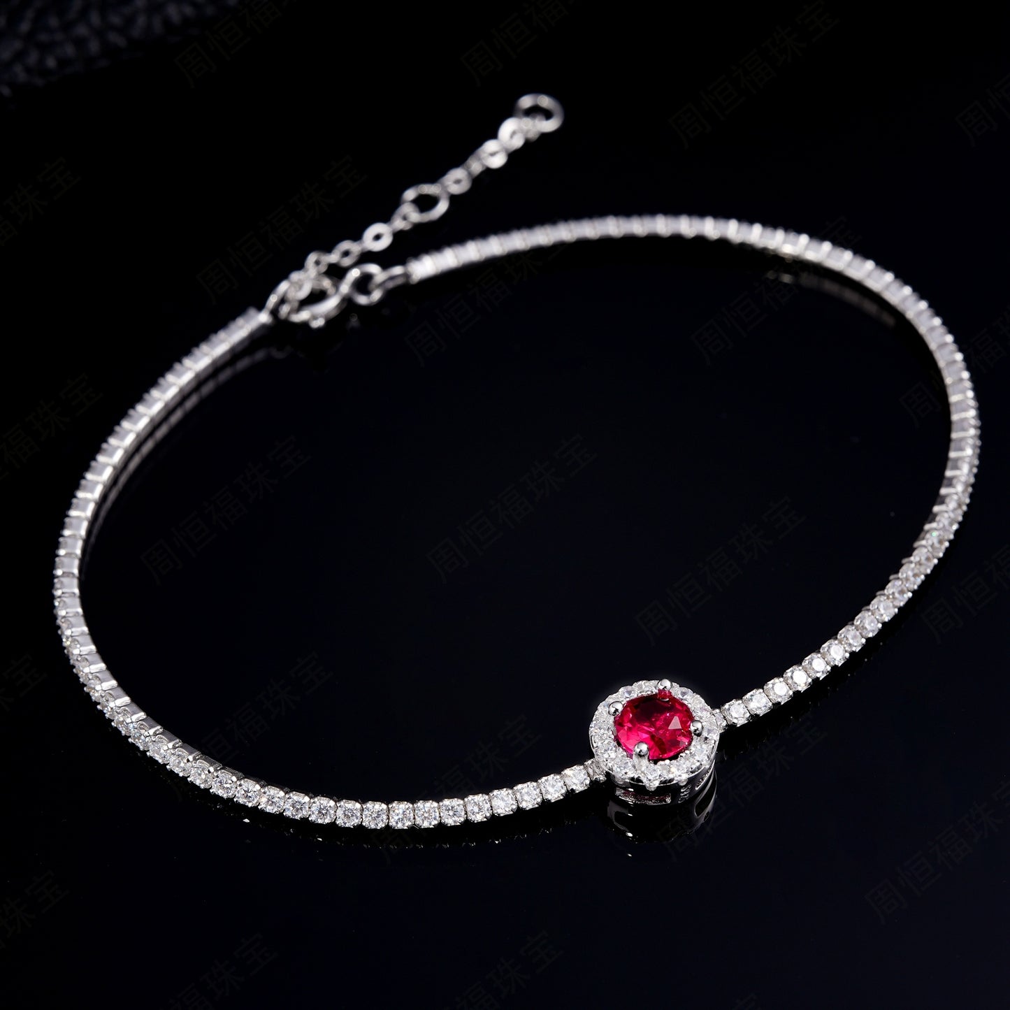 S925 Sterling Silver Tennis Bracelet, 6.5mm Lab-Grown Ruby Sapphire Emerald Halo Adjustable Chain, Platinum Plated 3.5g Women's Jewelry Gift Box