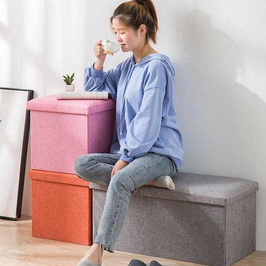 Storage Box Foldable Ottoman Seat Toy Storage Box Foot Stool Bench Home Stool UK