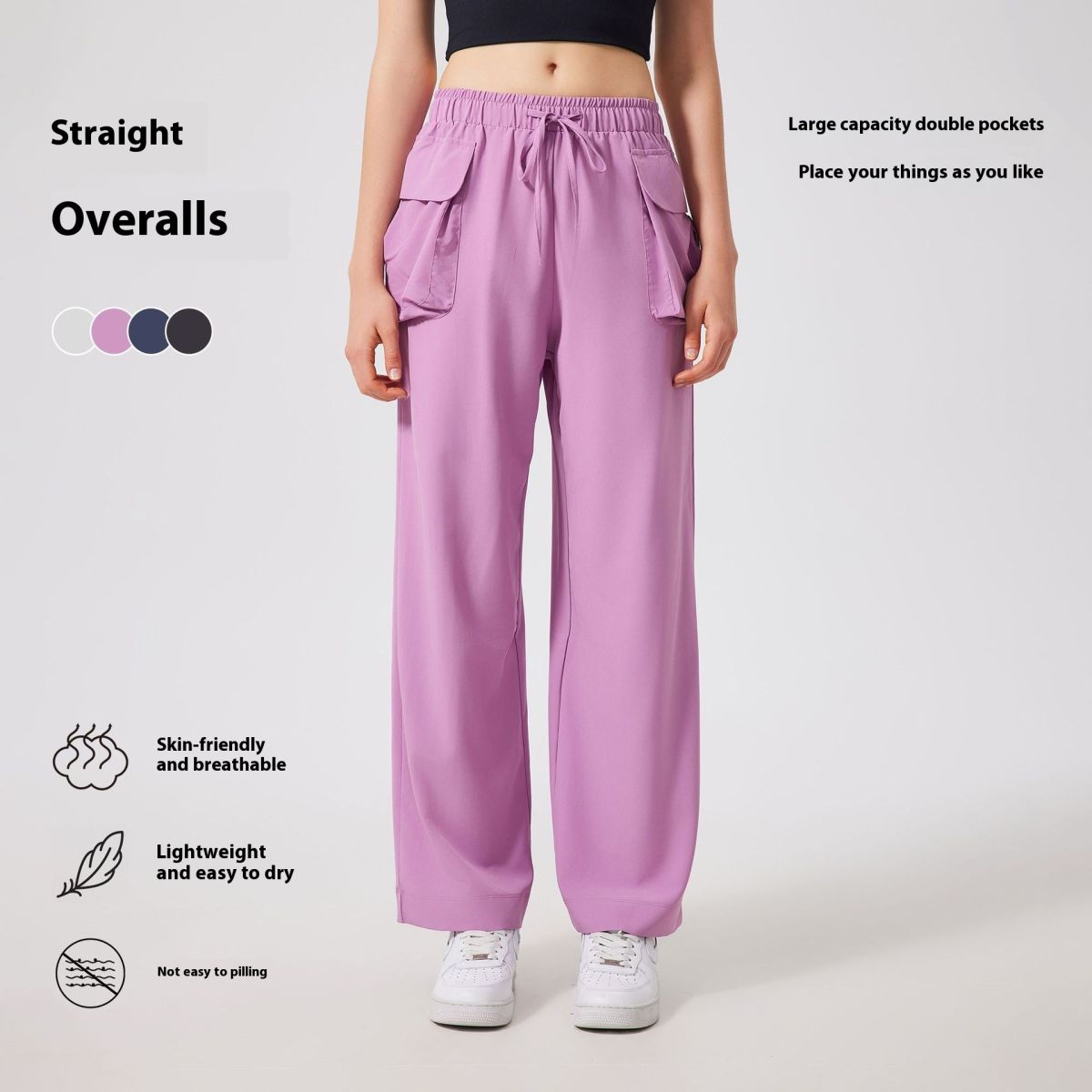 Women's Lightweight Quick-drying Fitness Yoga Pants Double Pocket Straight Cargo Casual Pants