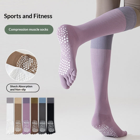 Womens Calf-length Fitness Socks For Running Muscle-support Compression Long Yoga Socks