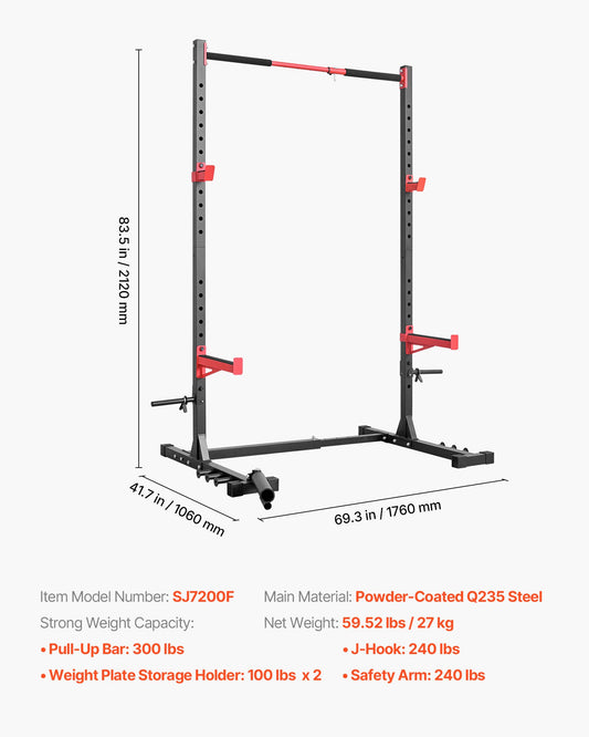 Power Cage Rack, Multifunctional Squat Rack For Home Gym, Width-Adjustable Workout Strength Training Equipment With 6 Band Pegs, Landmine Attachment & Safety Bars For Bench Press Squats Pull-Up