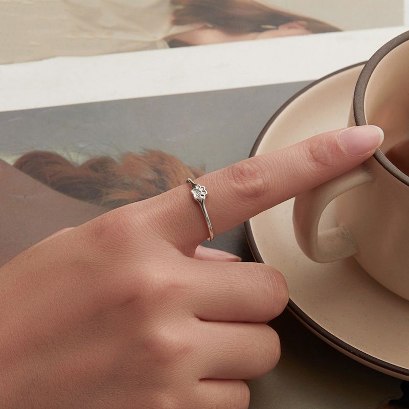 S925 Sterling Silver Cute Pet Paw Print Open Ring