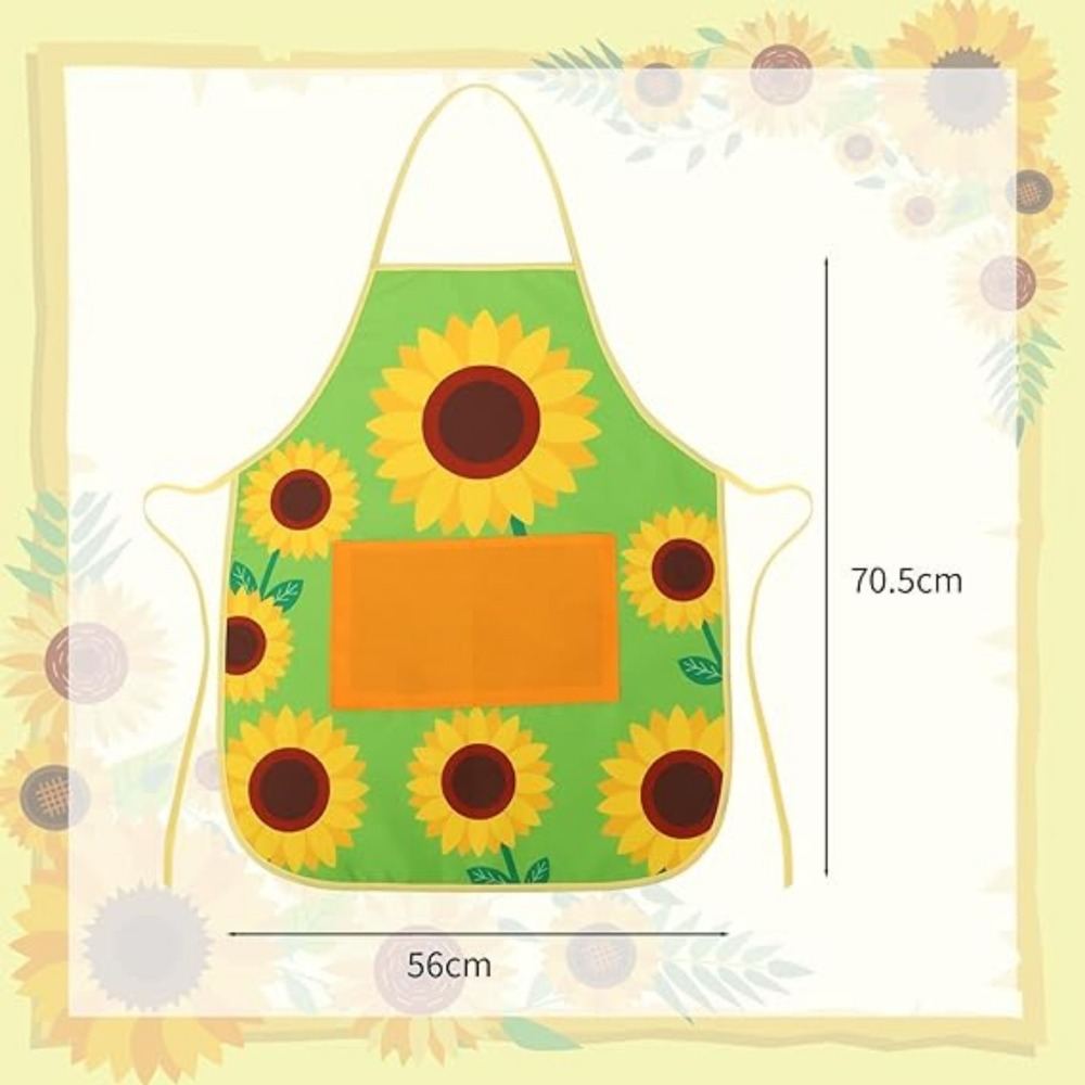Green Sunflower Apron, Garden Apron, Women's Apron With Pocket, Barbecue Apron, Men's Apron, Green Kitchen Apron, Garden, Farm, Kitchen, Barbecue, Cooking Apron