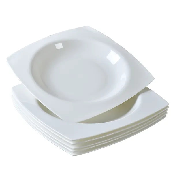 Salad Kitchen Plate Set For 6,Square Plate Sets For Elegant Dining,Microwave Safe White Plates Ceramic Tableware Set,Ideal For Home Or Restaurant