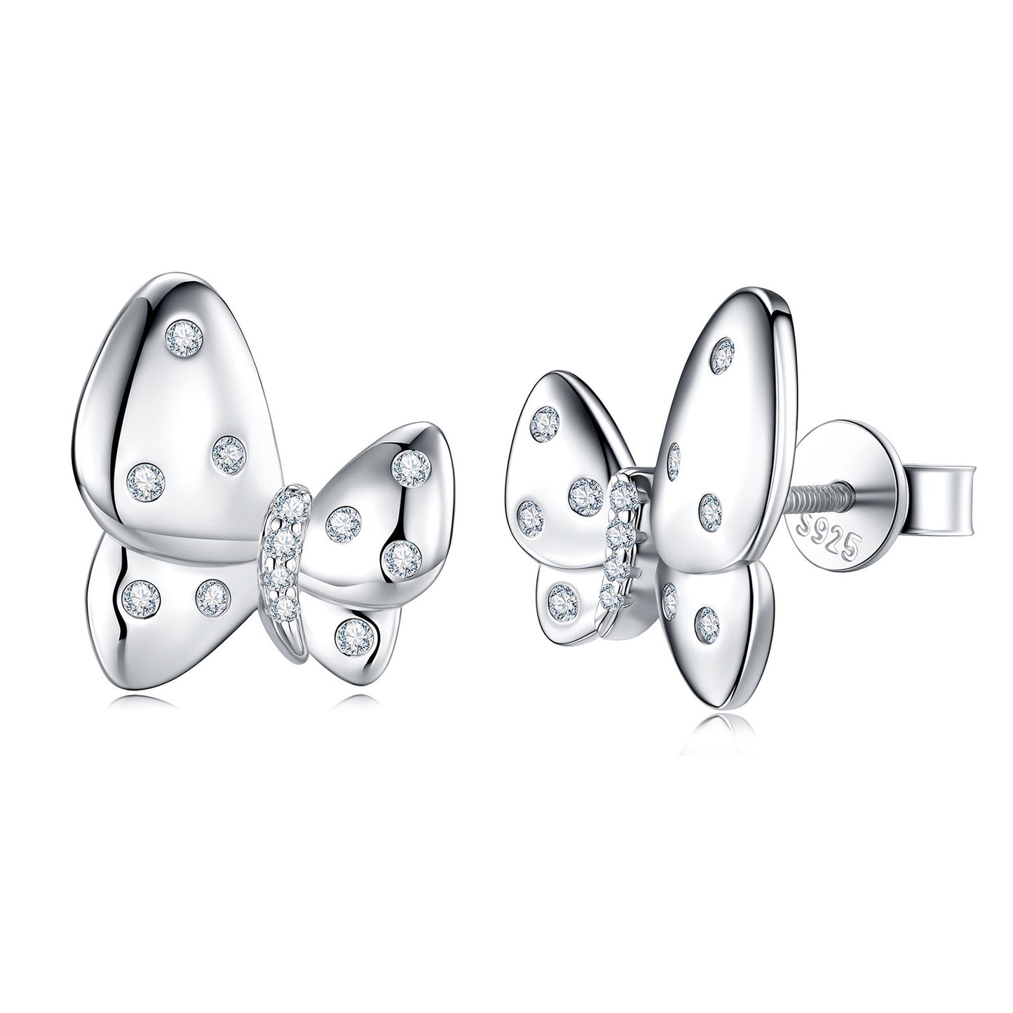 S925 Sterling Silver Butterfly Stud Earrings, D-VVS1 Moissanite Polished Wings, Platinum Plated 3.1g Women's Jewelry Gift Box Set