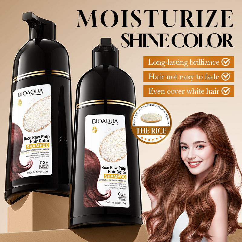 All-English BIOAOUA Rice Extract Chestnut Brown Black Hair Dye