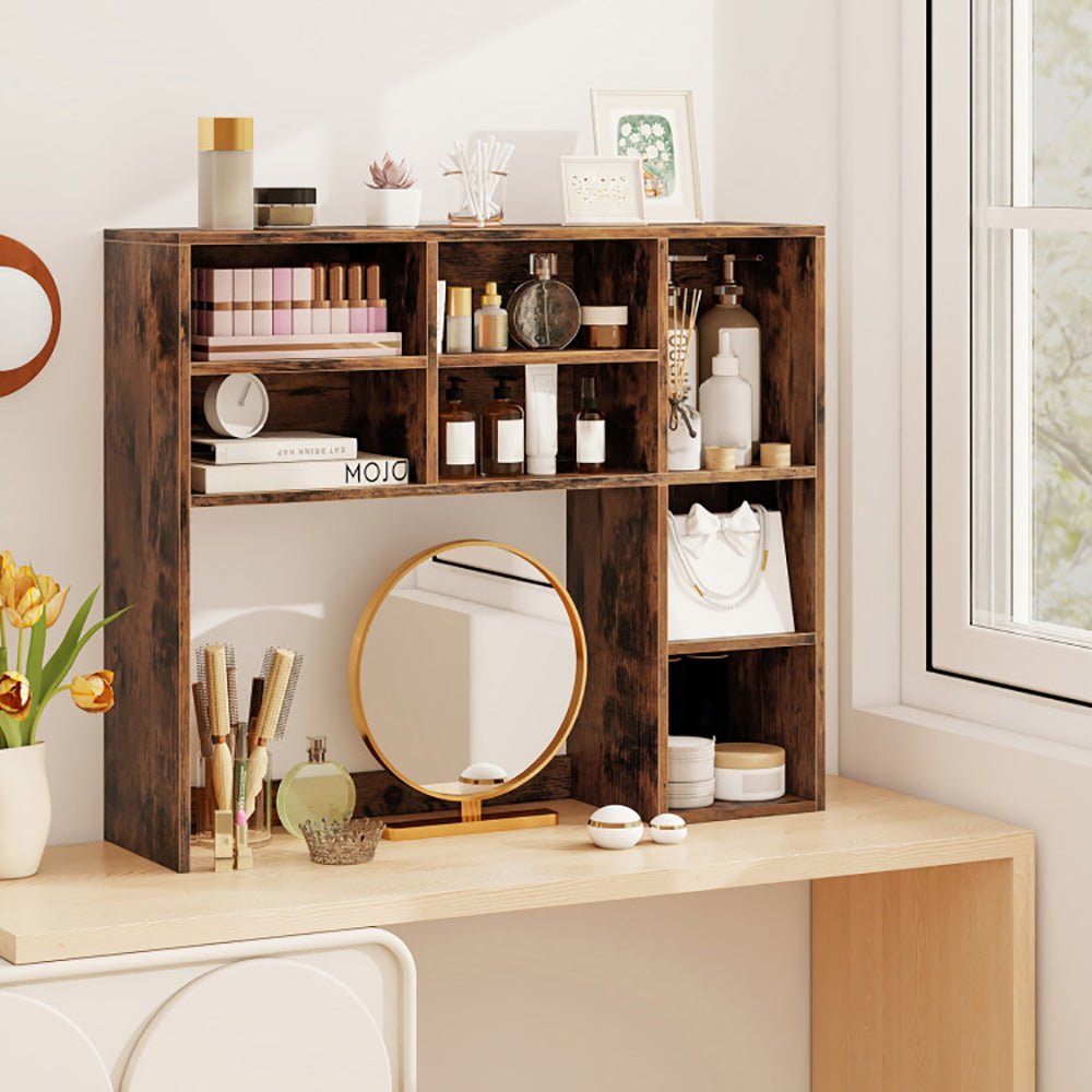 Desktop Bookshelf With 7 Open Cubbies And 3 Adjustable Shelves 2 Anti-toppling Kits For Computer Desk, Writing Desk, Vanity Table, Coffee Bar