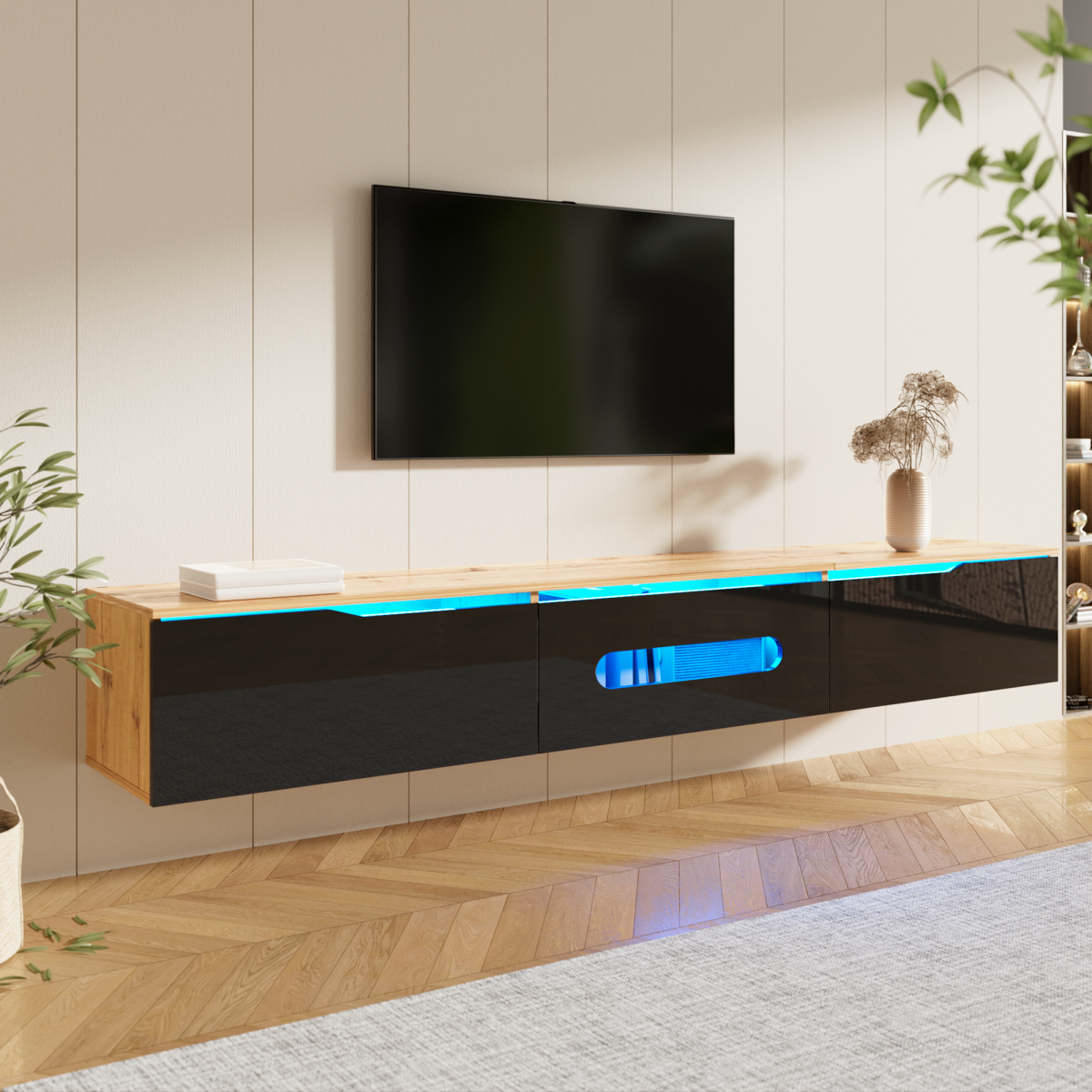 TV Cabinet, 180 Cm, High-gloss Surface, With 16-color LED Lighting, Wall-mountable