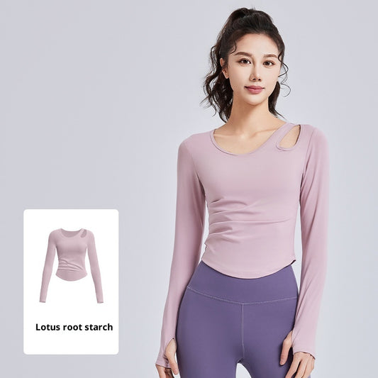 Hollowed-out Ruched Slim-fit Pilates Workout Fitness Yoga Top