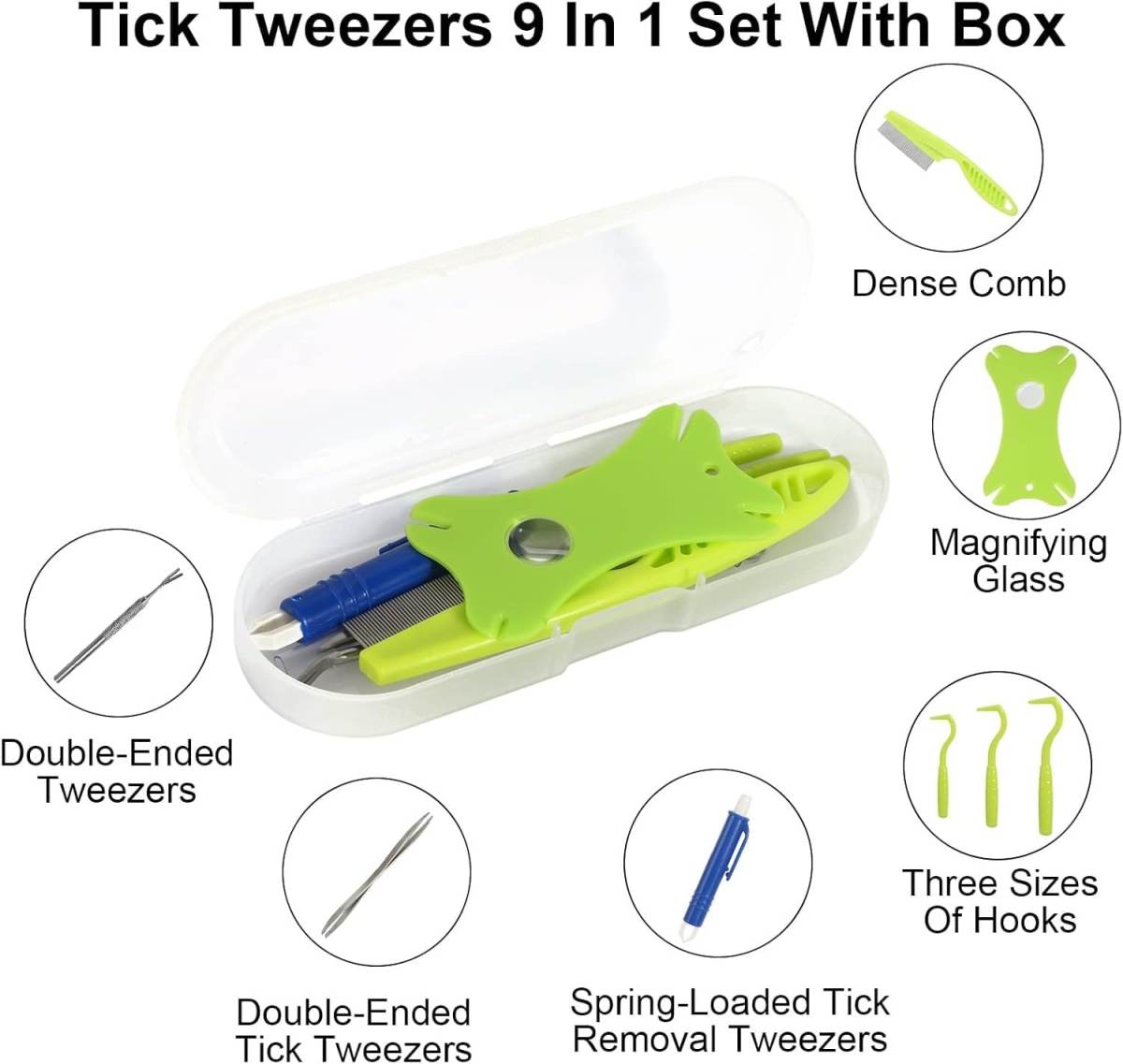 Tick Removal Tool 8 In 1 With Storage Box, Tick Tweezers, Flea Comb, Magnifying Glass, Dog Tick Remover Tool Tick Removal Kit Tick Removal Tool For Dogs Cats Pet Tick Comb