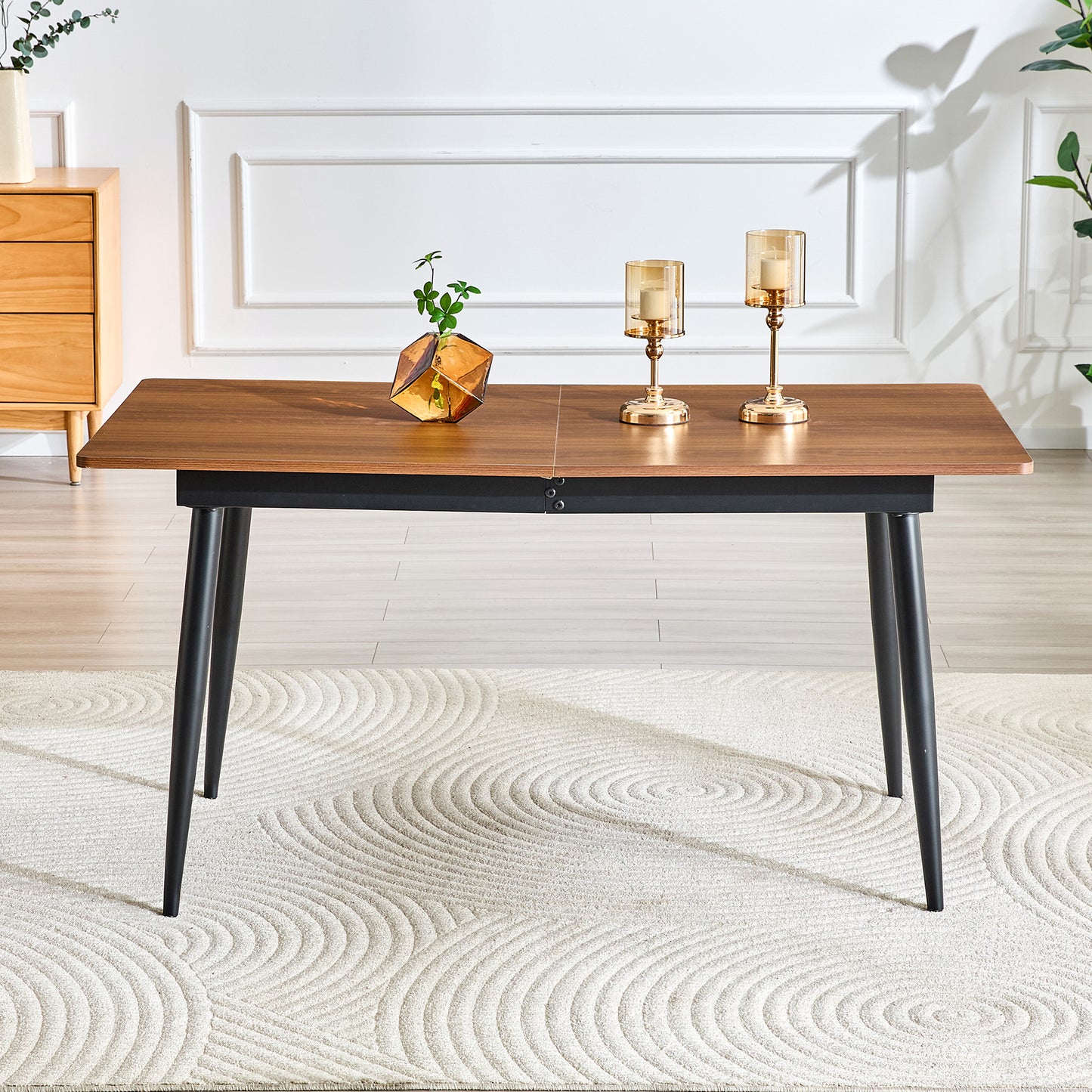 Rectangular Dining Table 190.5cm 150cm, Wood Look, Metal Legs, Kitchen Table For 6 8 People, Modern Industrial