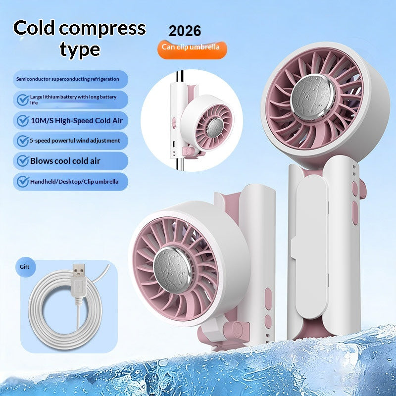 New Semiconductor Ice-cooling Handheld Foldable Portable Clip-on Umbrella Fan