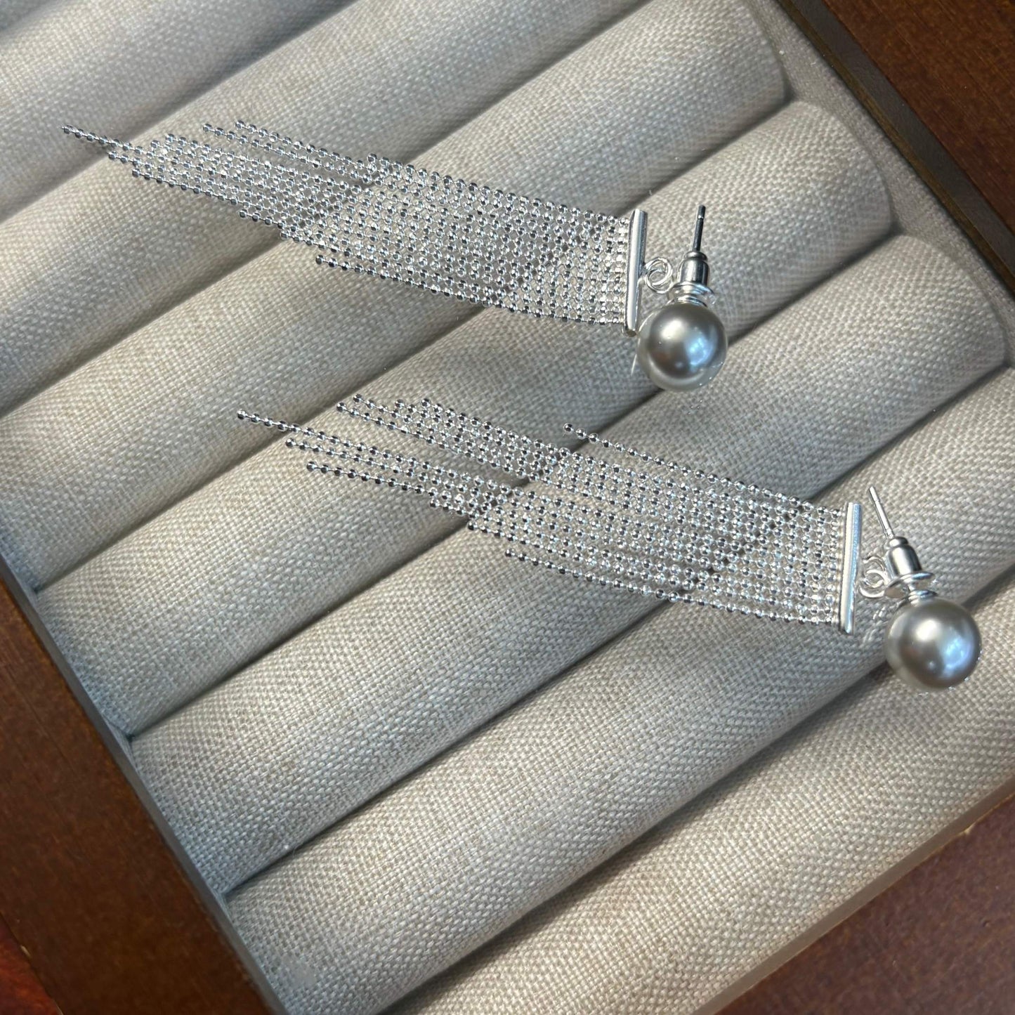 1 Pair 999 Sterling Silver Pearl Long Beaded Tassel Drop Earrings, Elegant & Slimming, Perfect For Daily, Party & Dating, Ideal Valentine's Gift