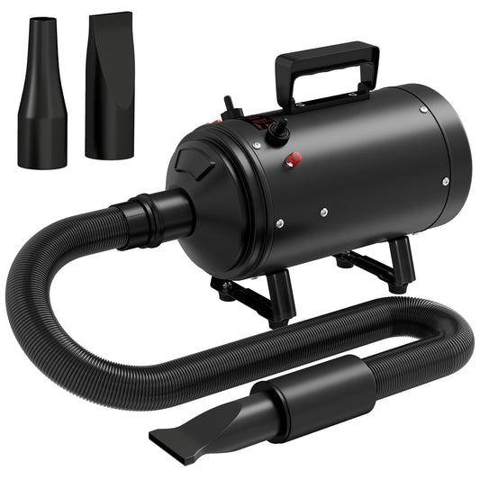 PawHut 2200W Dog Hair Dryer With Adjustable Temperature & Velocity, 3 Different Nozzles, Black
