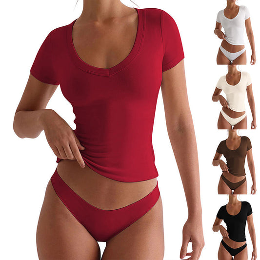 V-neck Short-sleeve Yoga Top For Workouts