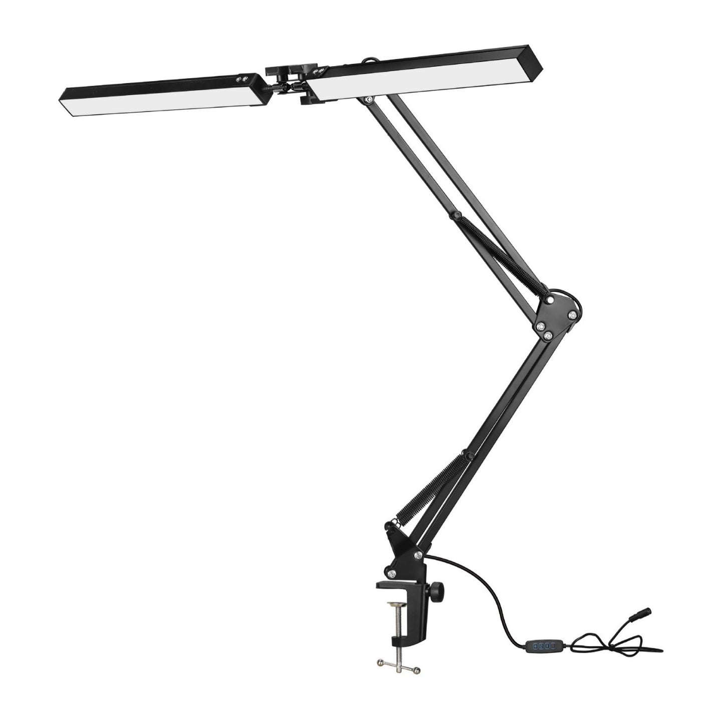 Double-Head Led Desk Lamp Swing Arm Clamp Folding Dimmable Adjustable Brightness