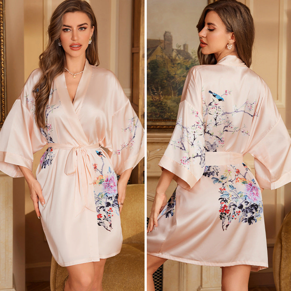 Luxury Three-quarter-sleeve Cooling Nightgown Loungewear For Women