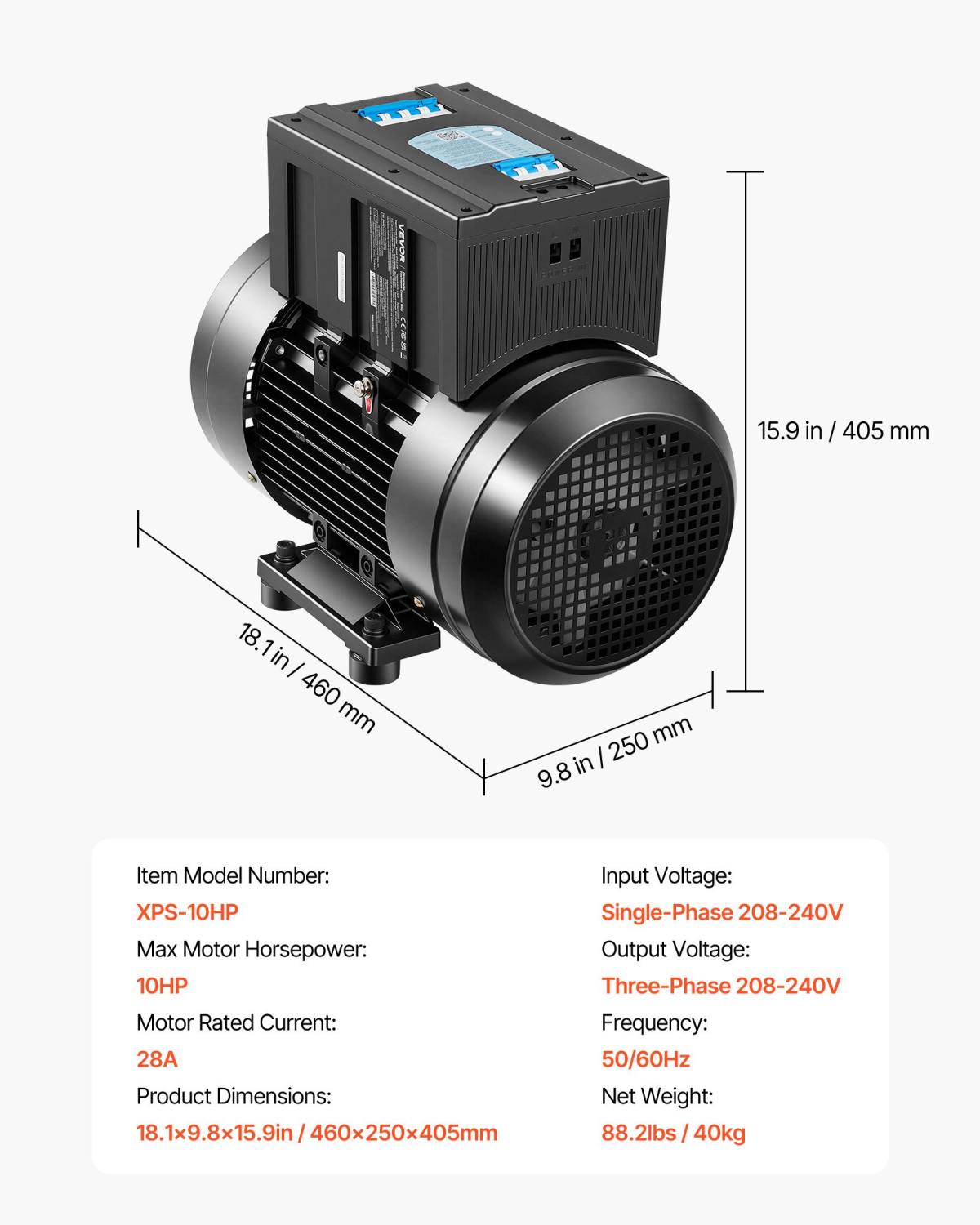 Single Phase To 3-Phase Rotary Converter, 10HP 28A 208-240V Input/Output Rotary Phase Converter - Expandable To Higher Horsepower For Heavy-Load Equipment