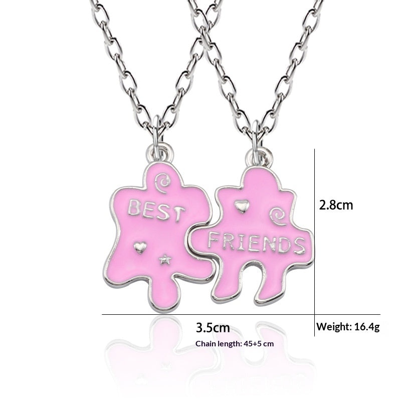 Korean-style Puzzle Alphabet Patchwork Pendant Necklace