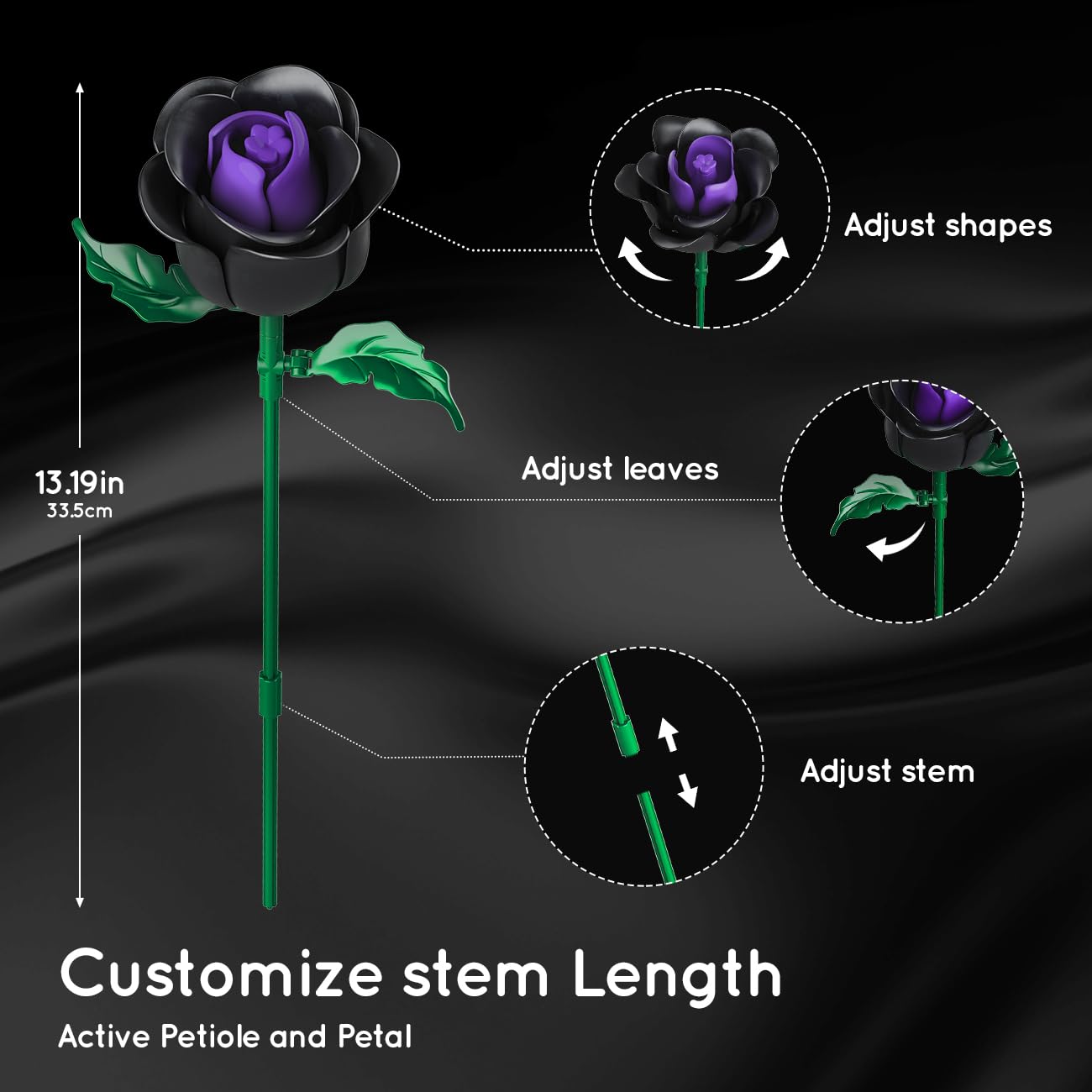HOGOKIDS Flowers Bouquet Building Set - 15 Black Roses Botanical Building Blocks Artificial Flower Toy,Gothic Home Decors Easter Gift For Her Girlfriend Wife Adults Teens Kids