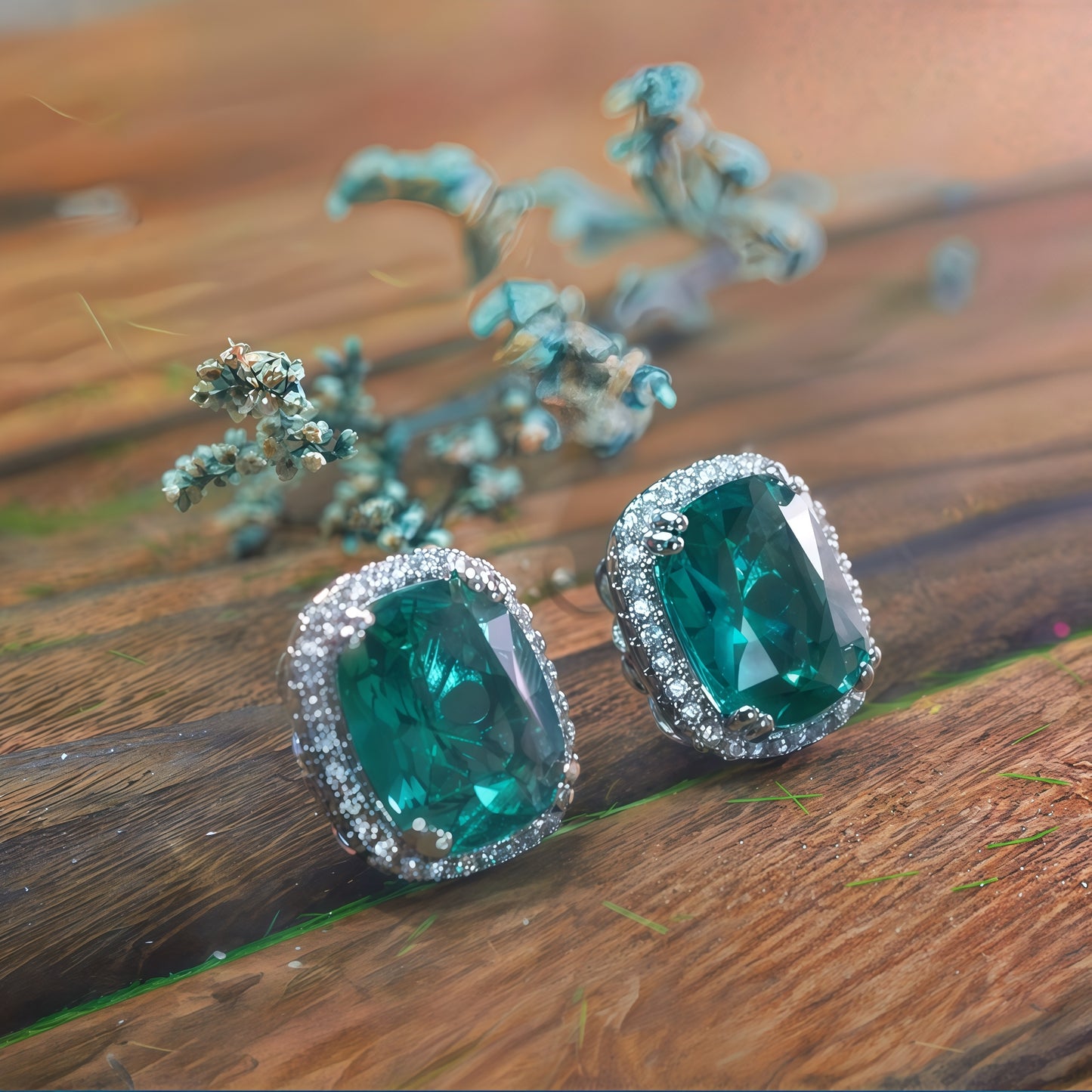 Cushion Shape Emerald Green CZ Single Halo Stud Earrings For Women, Copper Silver Plated White Crystal Vintage Bridal Wedding Daily Statement Jewelry Gift
