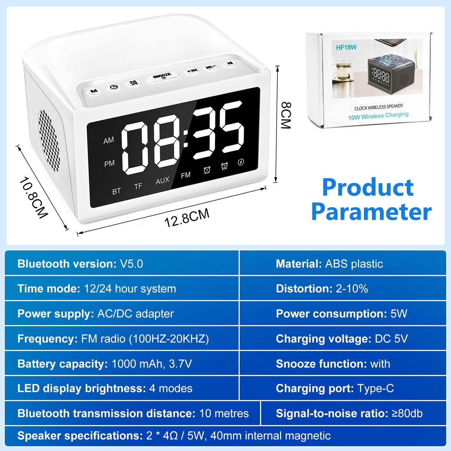 Alarm Clocks Bedside, Digital Alarm Clock Radio With Bluetooth Speaker, USB Charging Port, FM Radio, Universal Dimmable LED Display For Home, Work