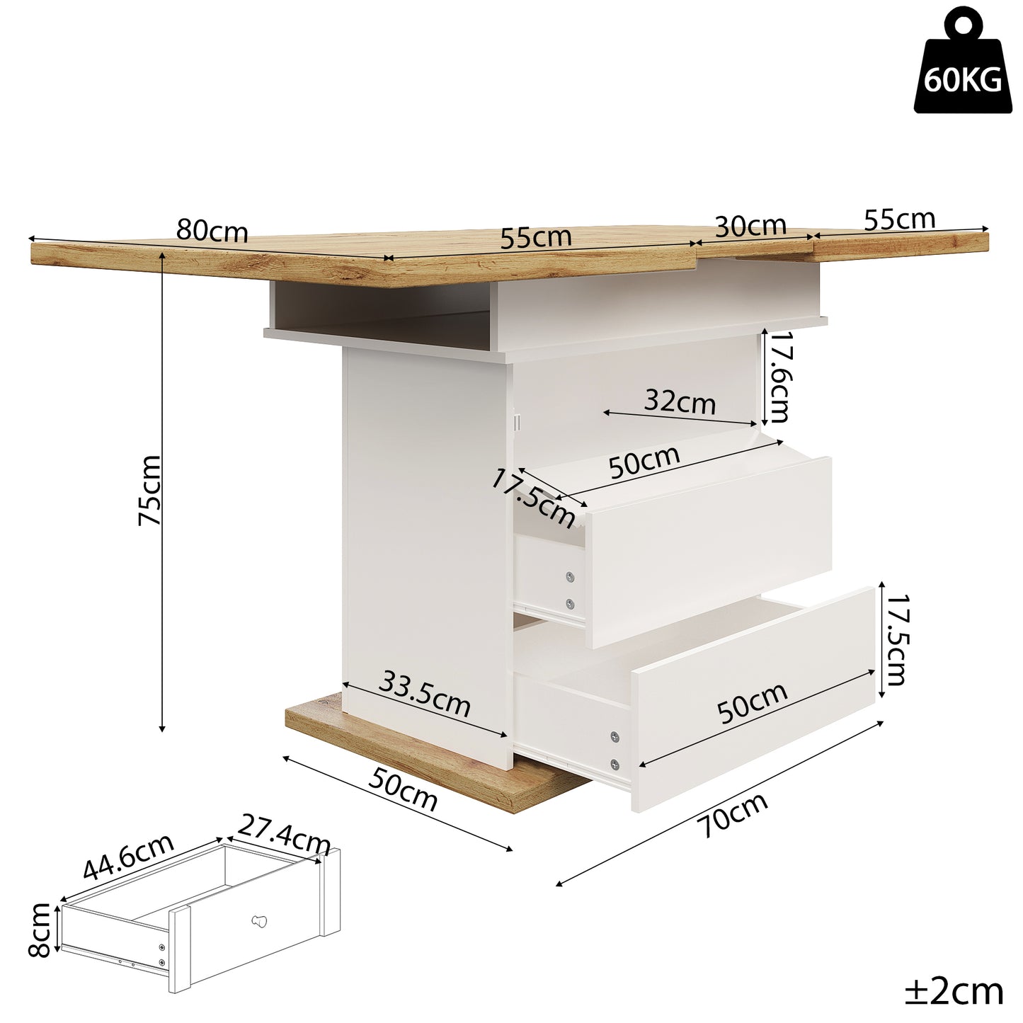 Telescopic Dining Table  110-140 X 80 Cm , Foldable Kitchen Table For 4-6 People, Extendable Dining Table, Space-saving Kitchen Table, For Kitchen And Living Room, Dining Table With Three Shelves