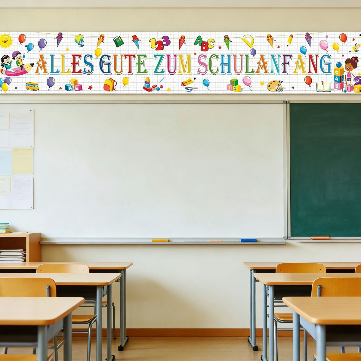 “Happy First Day Of School” Banner, White, 300x50 Cm, For Back-to-School Party Decorations—Desk Labels