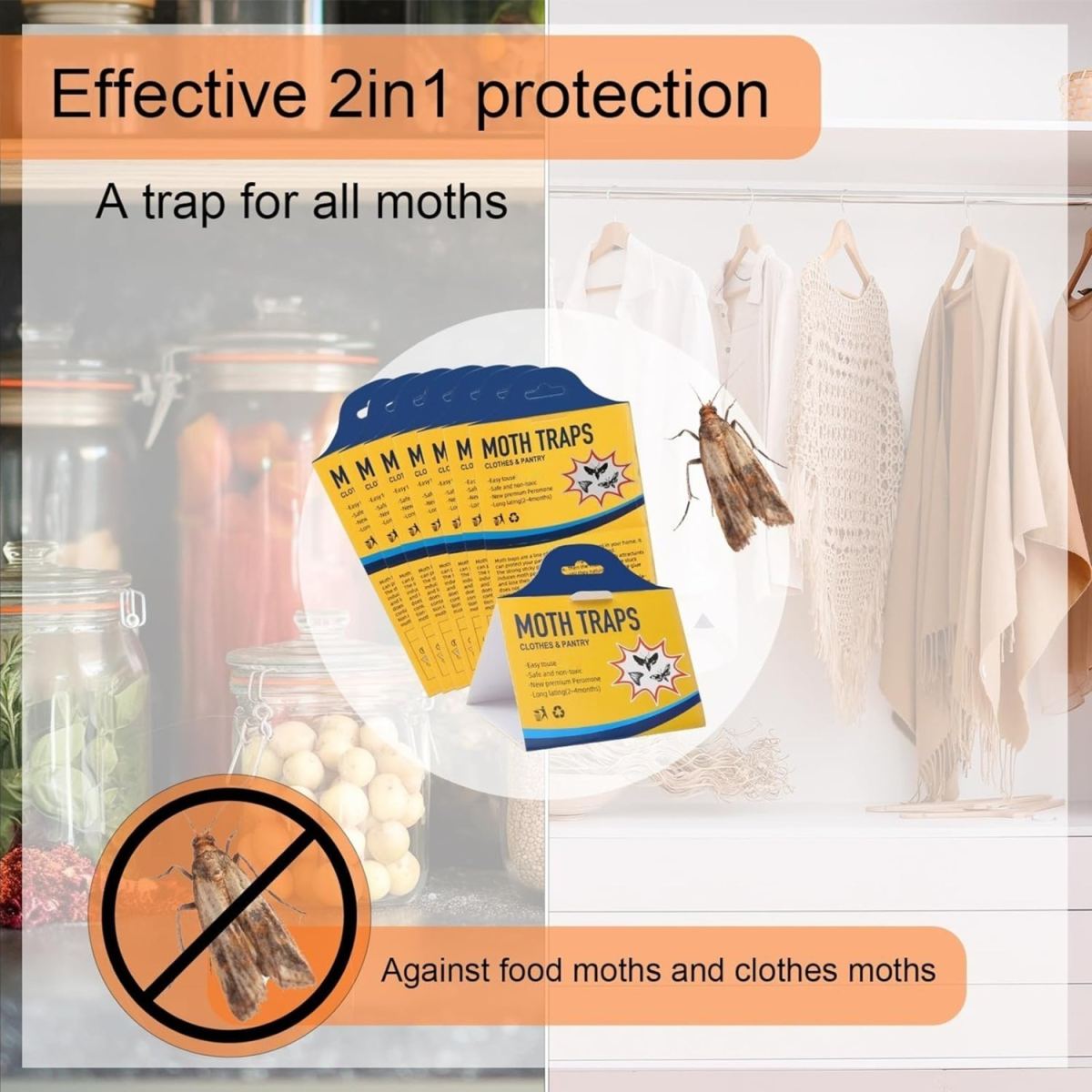 8-Pack Moth Traps For Food Moths & Clothes Moths - Food Moth Traps, Clothes Moth Traps, Sticky Pheromone Traps, Moth-Repellent Paper, Sticky Traps For Wardrobes, Kitchen, Multi-Item