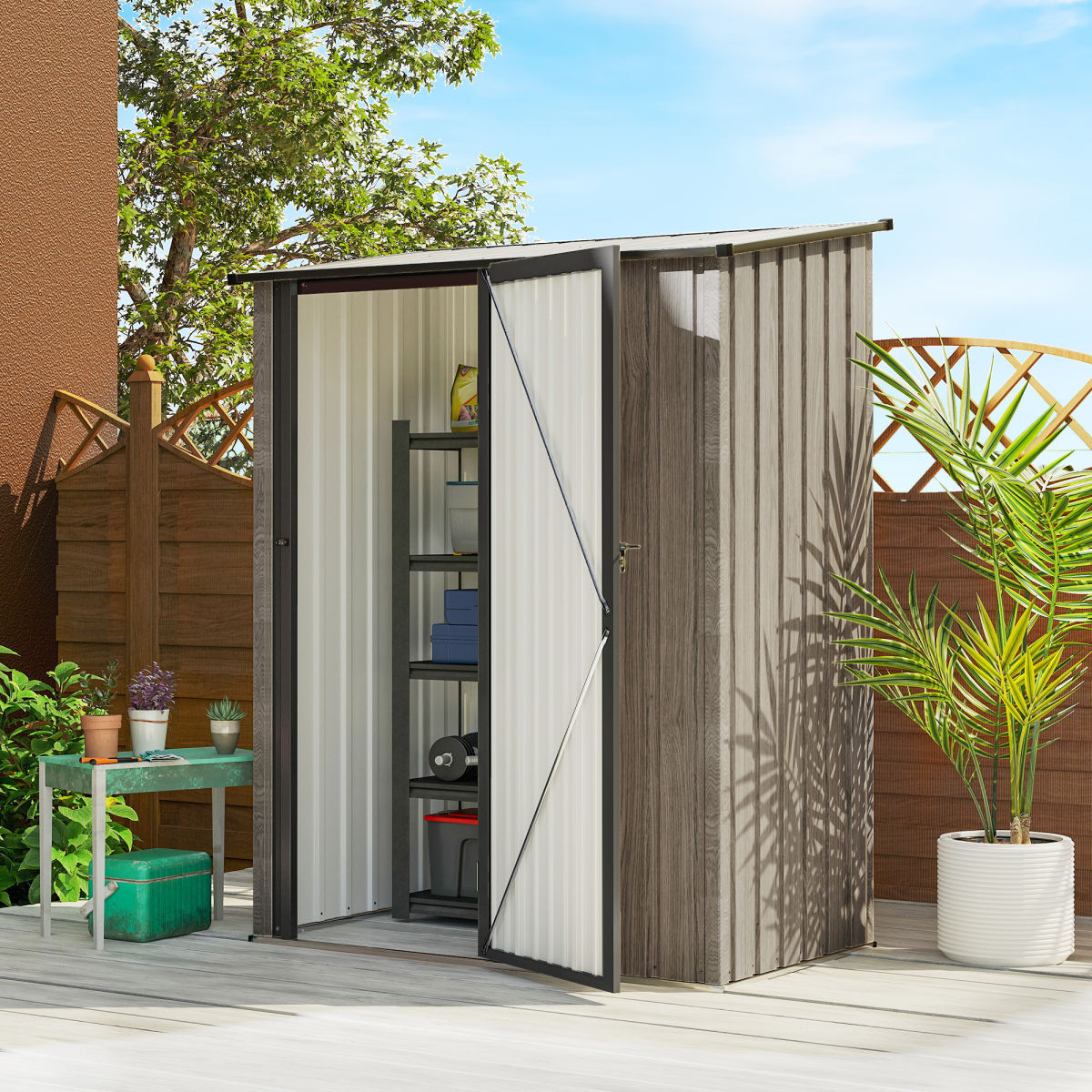 5ft X 3ft Metal Garden Storage Shed, Outdoor Tool Shed With Sloped Roof, Lockable Door For Tools, Equipment, Light Grey