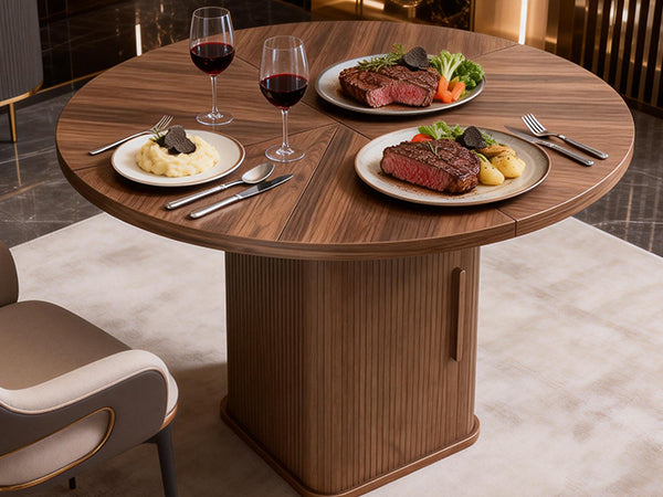 47in Dining Table Exquisite Round Table With 2 Storage Shelf Wood Slide Door And Wooden Base For Dining Room Home Kitchen Canteen