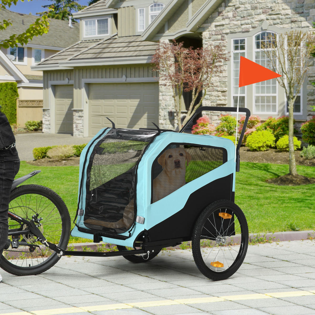 2-in-1 Dog Bike Trailer Pet Stroller Carrier for Large Dogs with Hitch