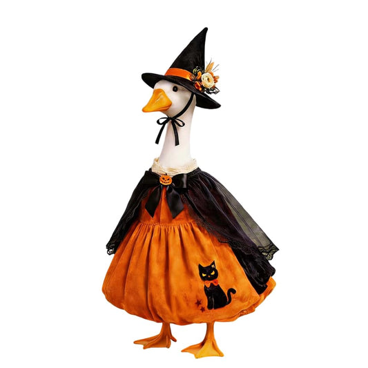 Halloween Porch Goose Outfits, Pumpkin Witch Black Cat Dress With Hat For 23'' Lawn Cement Plastic Goose Cute Porch Goose Outfit For Outdoor Garden Yard Decor