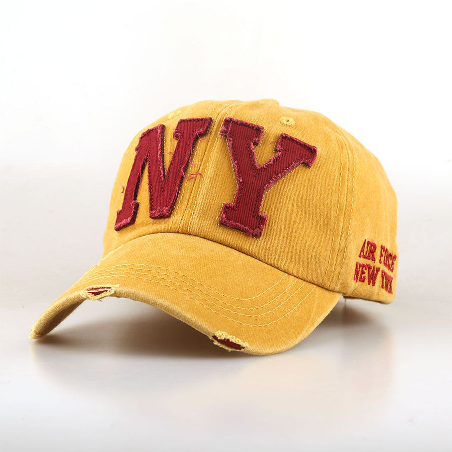 Men's And Women's Matching Embroidered Letters NY Washed Vintage Fashion Trend Adjustable Bowler Baseball Cap Suitable For Daily Outings And Activities