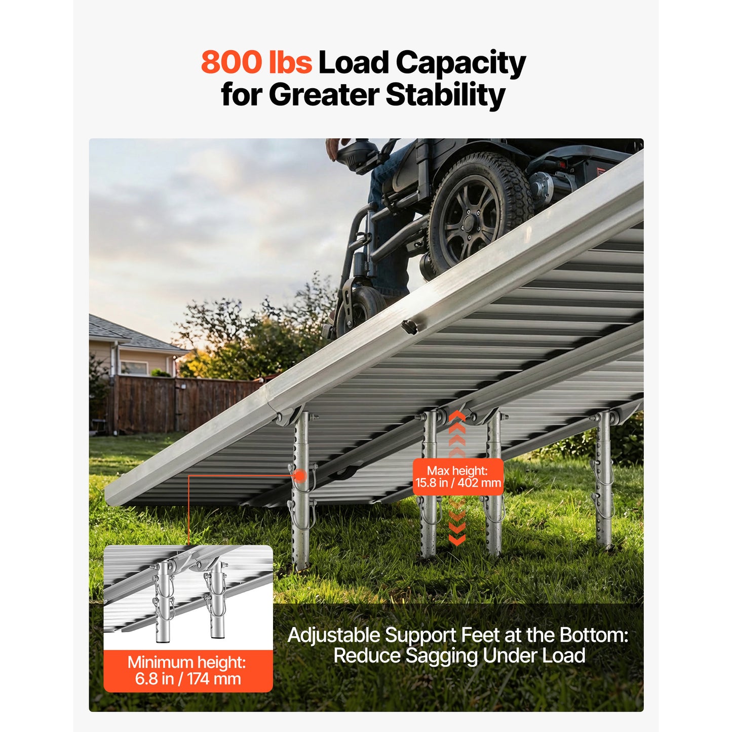 Portable Wheelchair Ramp, 10FT, Non-Slip Aluminum Folding Handicap Ramp For Wheelchair, 800 Lbs Capacity, Door Threshold Ramps For Home Steps, Stairs, Entry, Threshold, Doorways, Scooter, Curbs