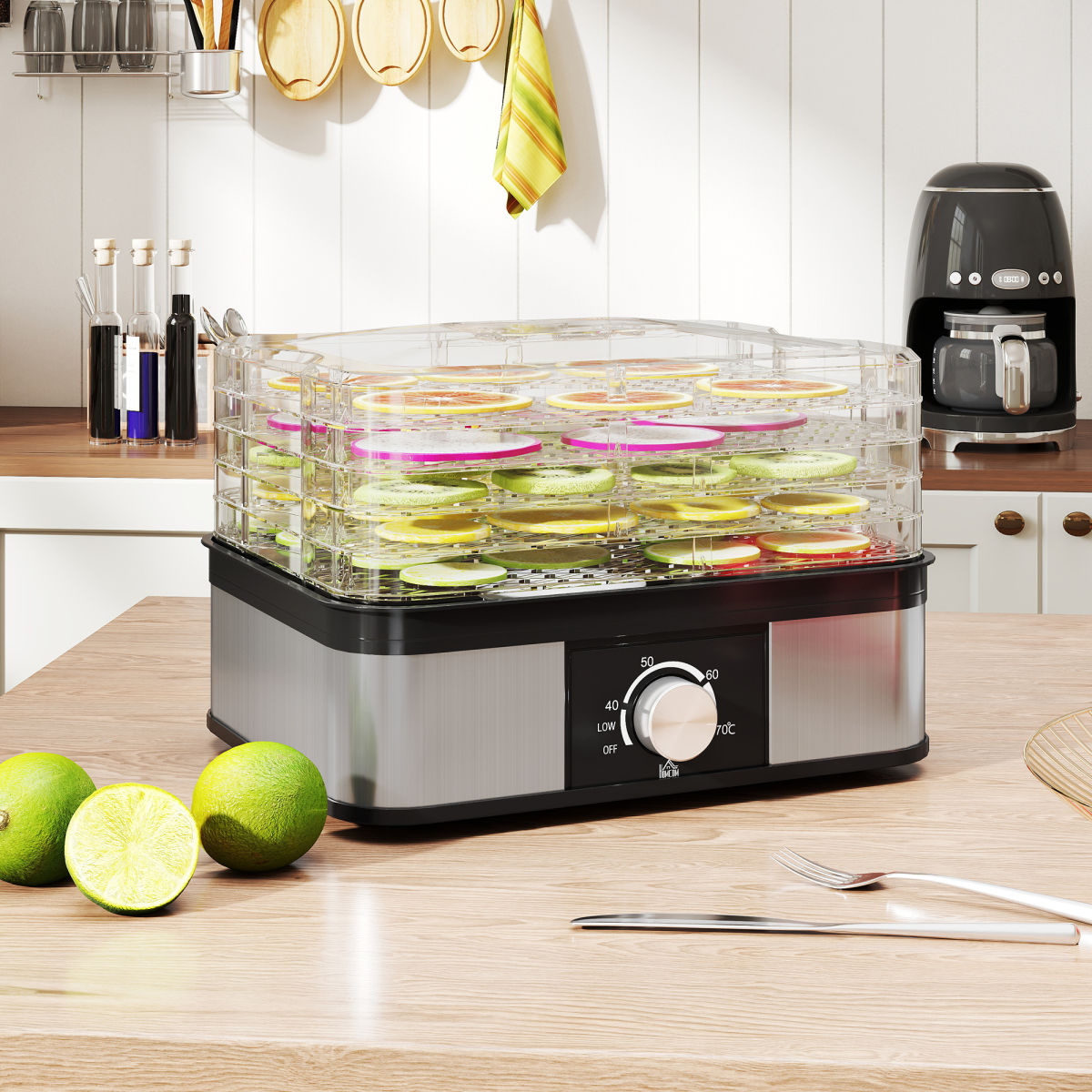 5 Tier Food Dehydrator, 245W Stainless Steel Food Dryer Machine With Adjustable Temperature For Drying Fruit, Meat, Vegetable, Jerky And Pet Treat, Black