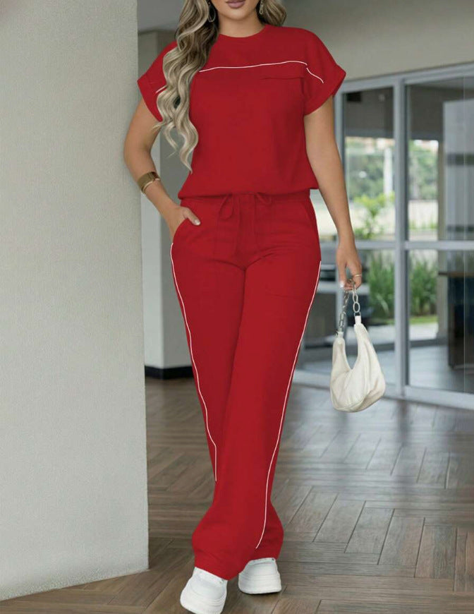 Womens Fashion Solid-Color Simple Casual Set