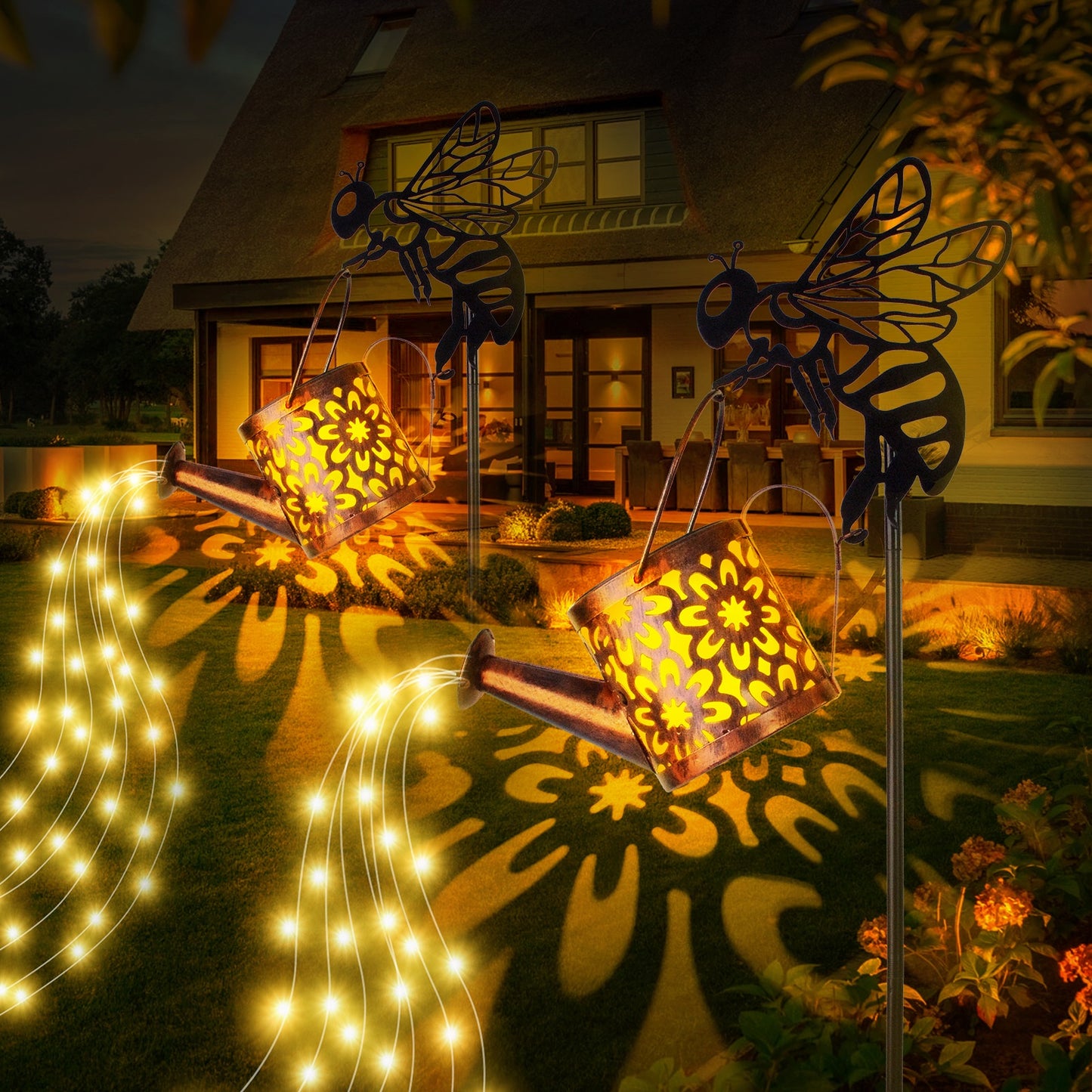 Solar Garden Lights Outdoor Decoration,Flower-shaped Lights Metal Solar Watering Can Lights Outdoor Waterproof, Small Patio Light Yard Lawn Pathway Decor, Gardening Gifts Solar Lantern Out