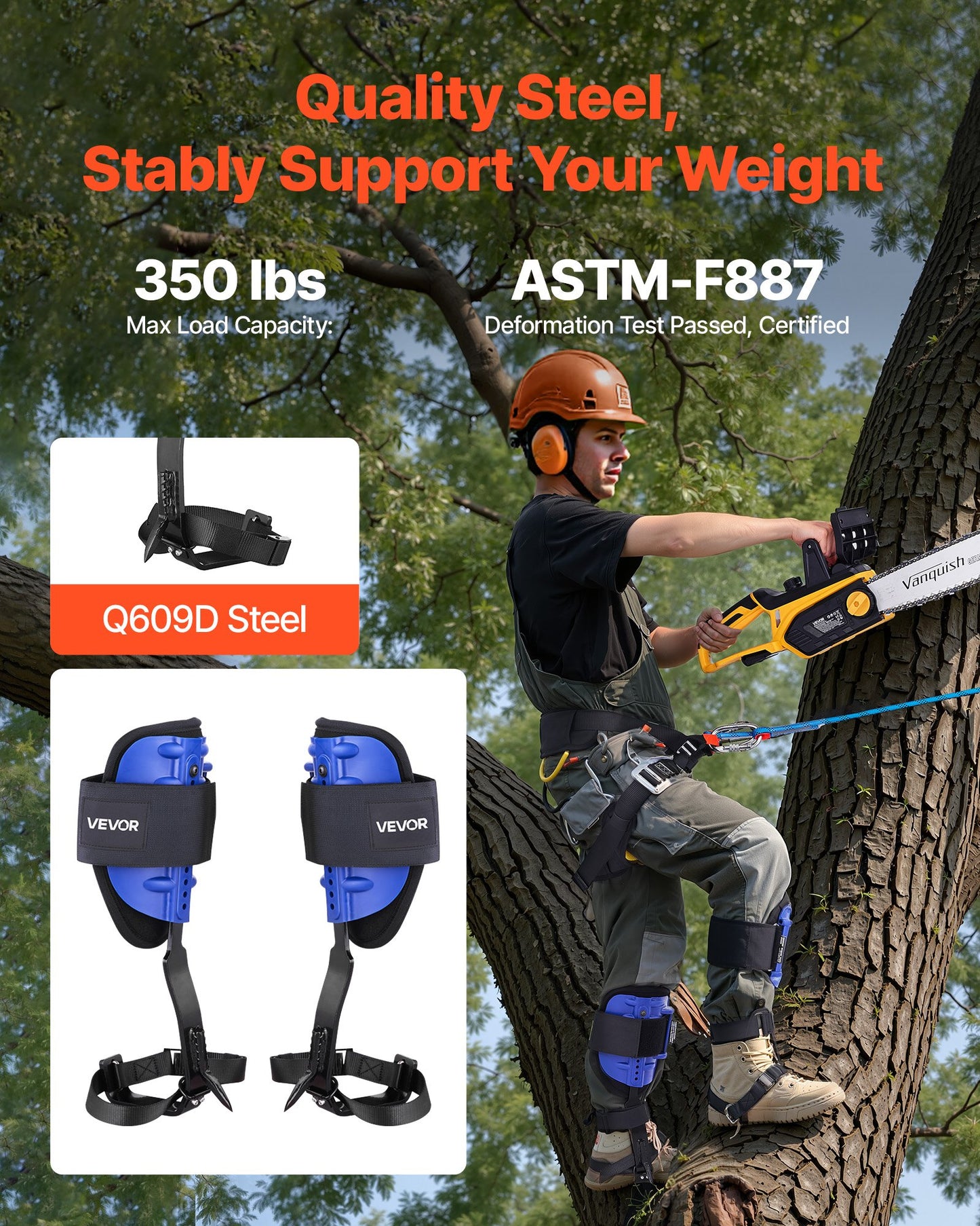 Tree Climbing Spikes Set, Height-Adjustable Tree Climbing Gear With Straps & Harness, 350 Lbs Load Capacity, Heavy Duty Steel Climb Spurs Arborist Equipment For Fruit Picking Hunting